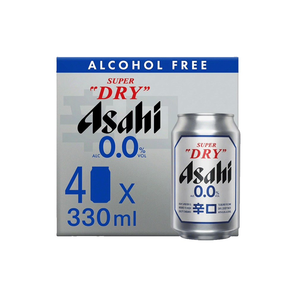 Asahi 0.0 Super Dry Non-Alcoholic Beer 330ml - Pack of 4