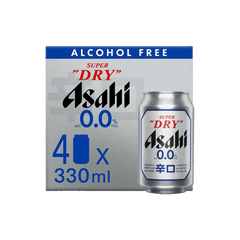 Asahi 0.0 Super Dry Non-Alcoholic Beer 330ml - Pack of 4